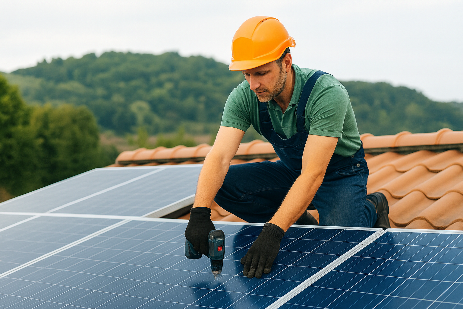 Installation de panneaux solaires photovoltaïques sur toiture avec onduleur et système de monitoring pour production d'énergie renouvelable